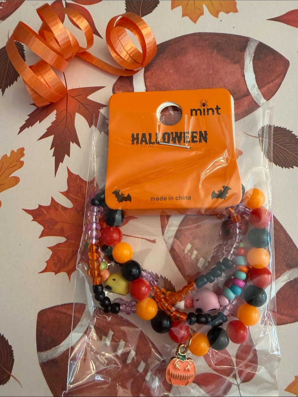 Mint Kids Halloween Beaded Bracelet Set: Multicolor w/Orange Pumpkin Charm
